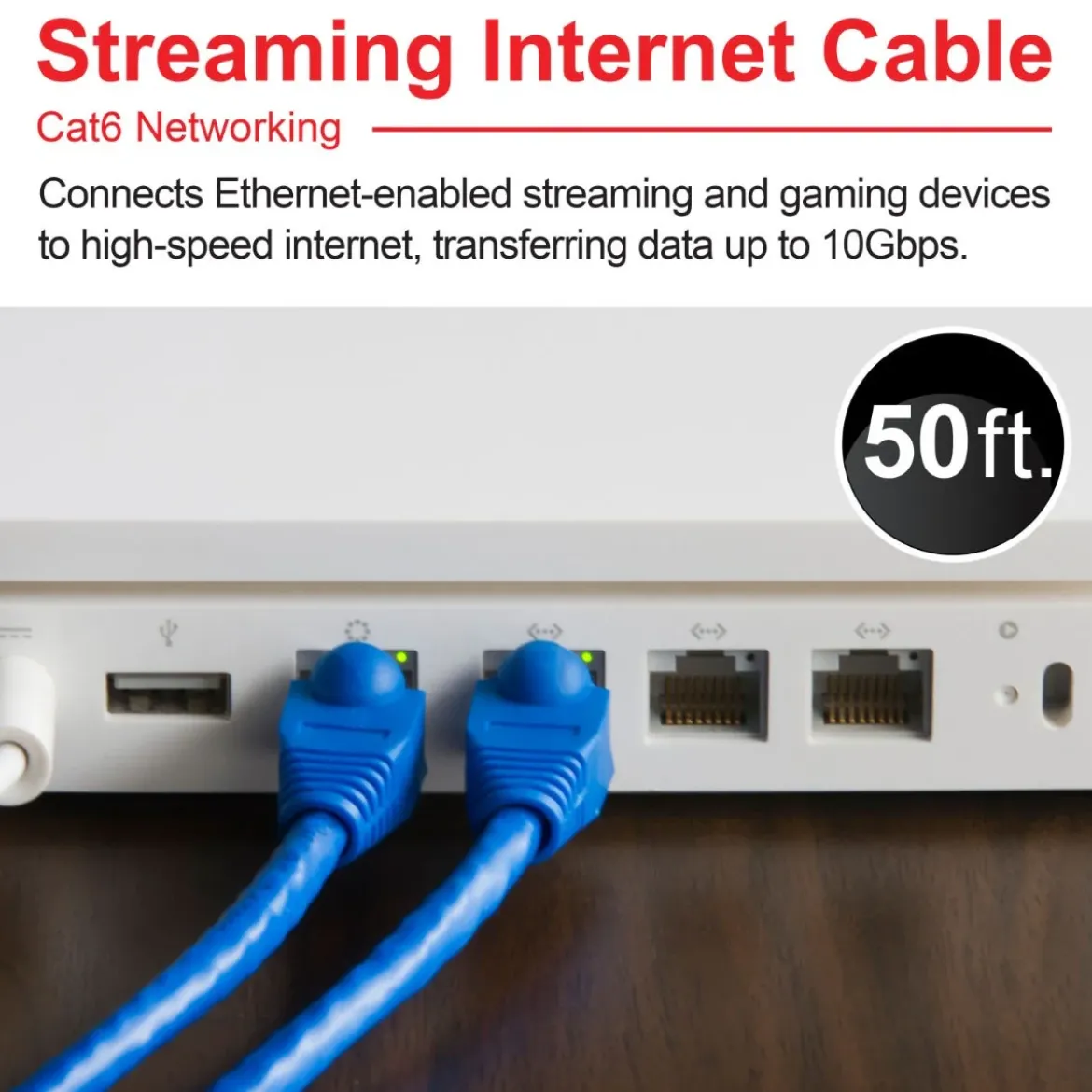GE 50ft. Cat6 Ethernet Internet Cable, Blue