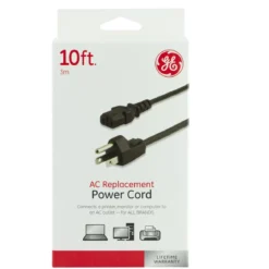 GE 10 ft. Computer Power Cord, Black