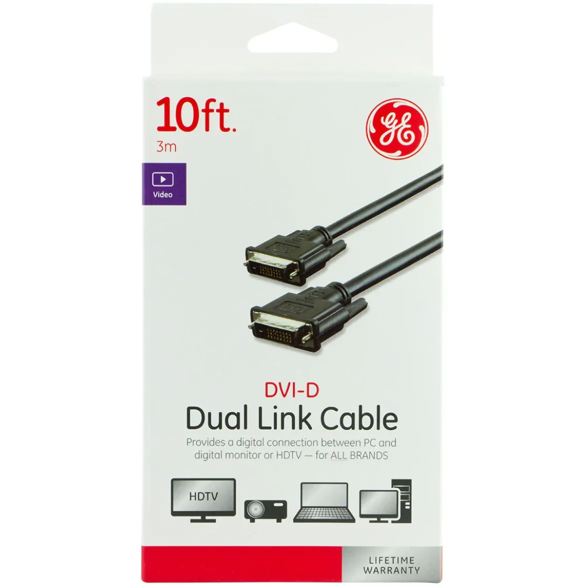 GE 10ft. DVI-D Dual Link Cable, Black
