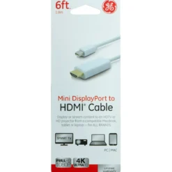GE 6ft. Mini DisplayPort to HDMI Cable, White