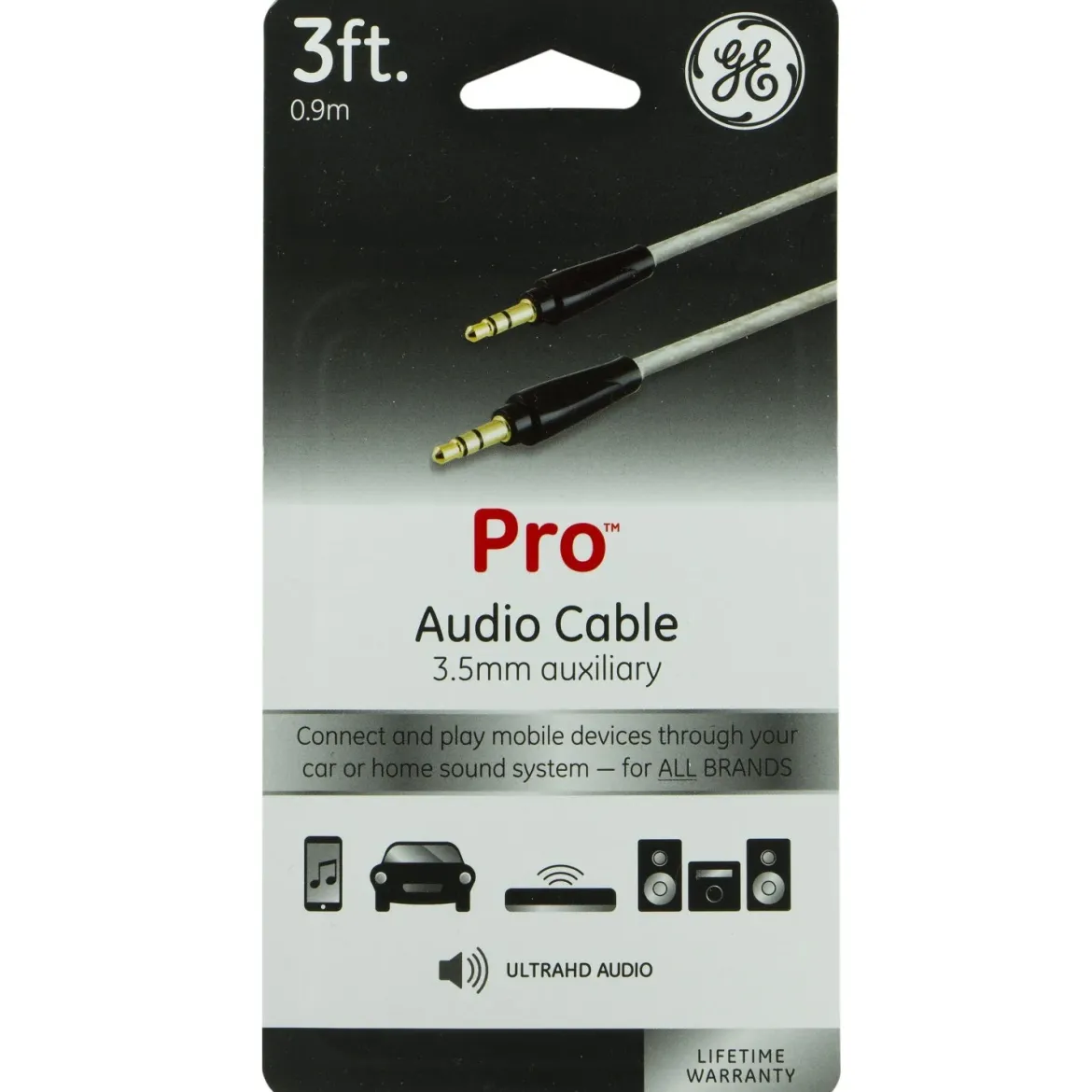 GE 3ft. 3.5mm Auxiliary Audio Cable, Gray