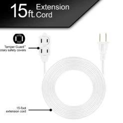 GE 15ft. 3-Outlet Polarized Extension Cord, White