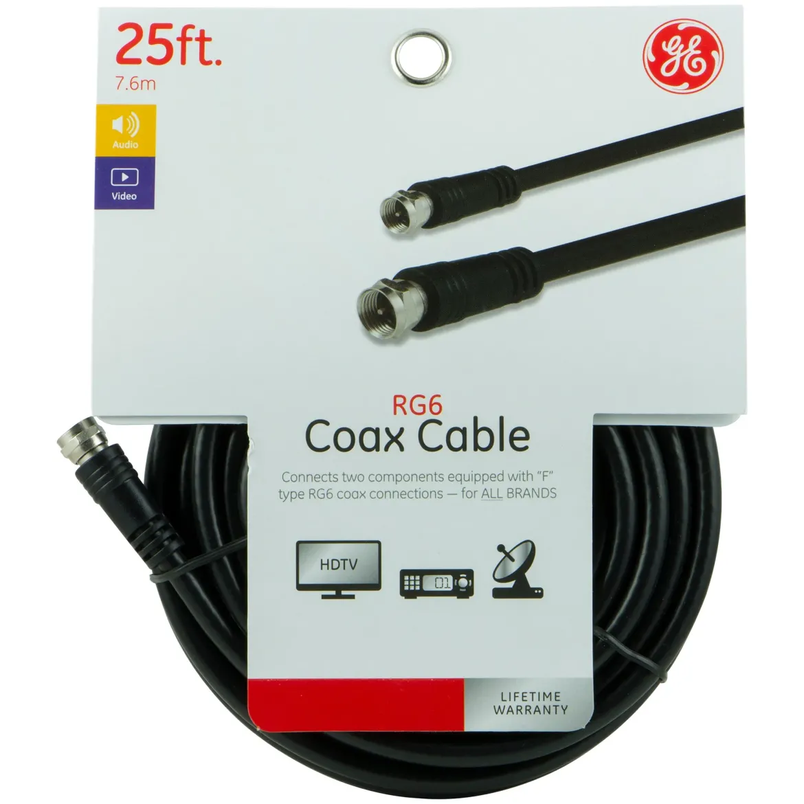 GE 25ft. RG6 Coaxial Cable, Black