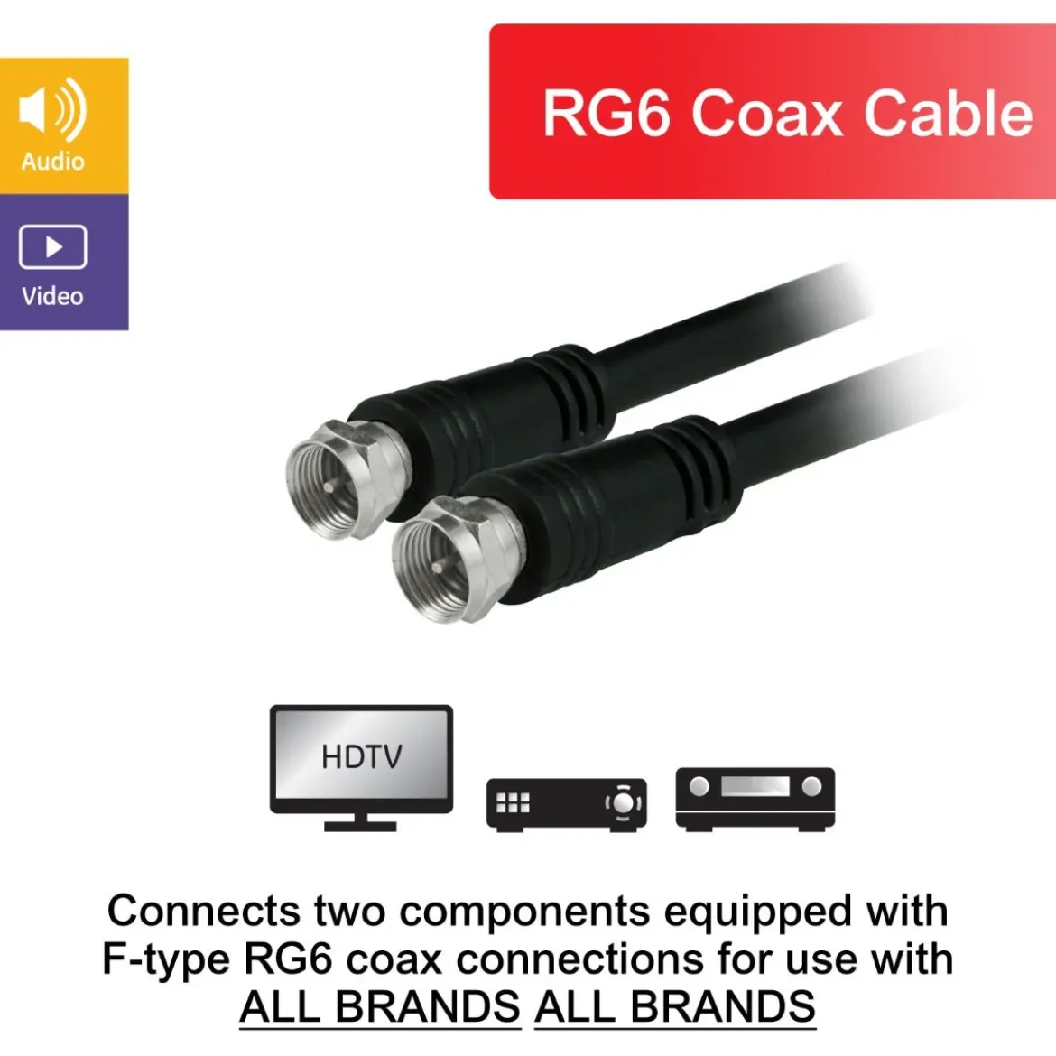 GE 50ft. RG6 Coaxial Cable with F-Type Connectors, Black