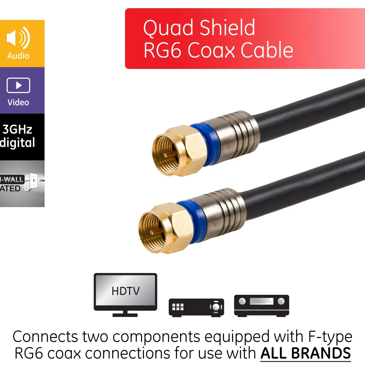 GE 6ft. RG6 Quad-Shield Coaxial Cable, Black