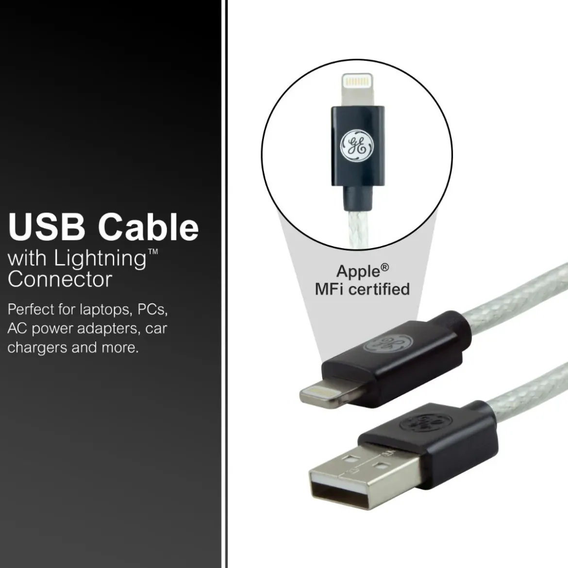 GE 6ft. USB-A Lightning Charging Cable, Silver
