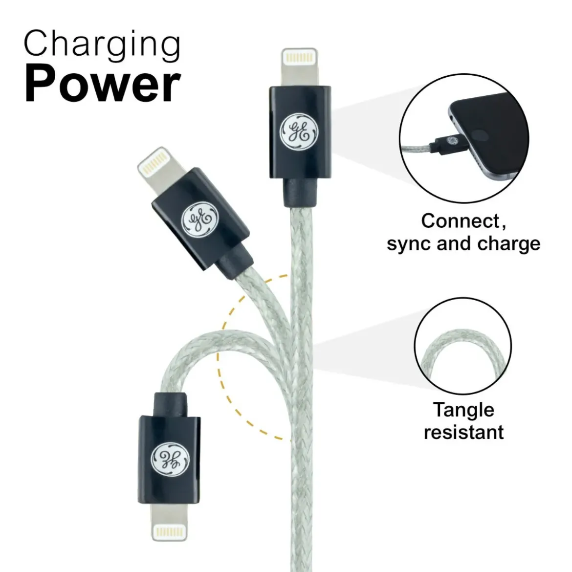 GE 6ft. USB-A Lightning Charging Cable, Silver