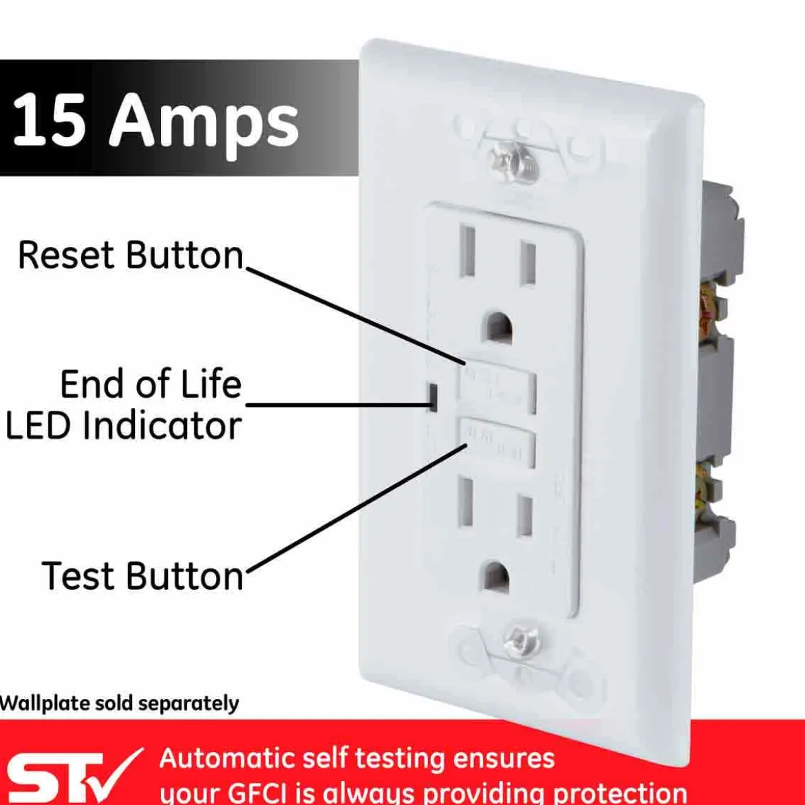 GE GFCI Receptacle with LED Indicator, White