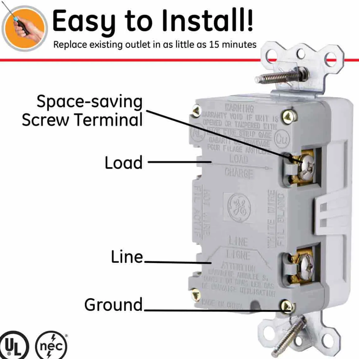 GE GFCI Tamper Resistant Receptacle with LED Indicator, White