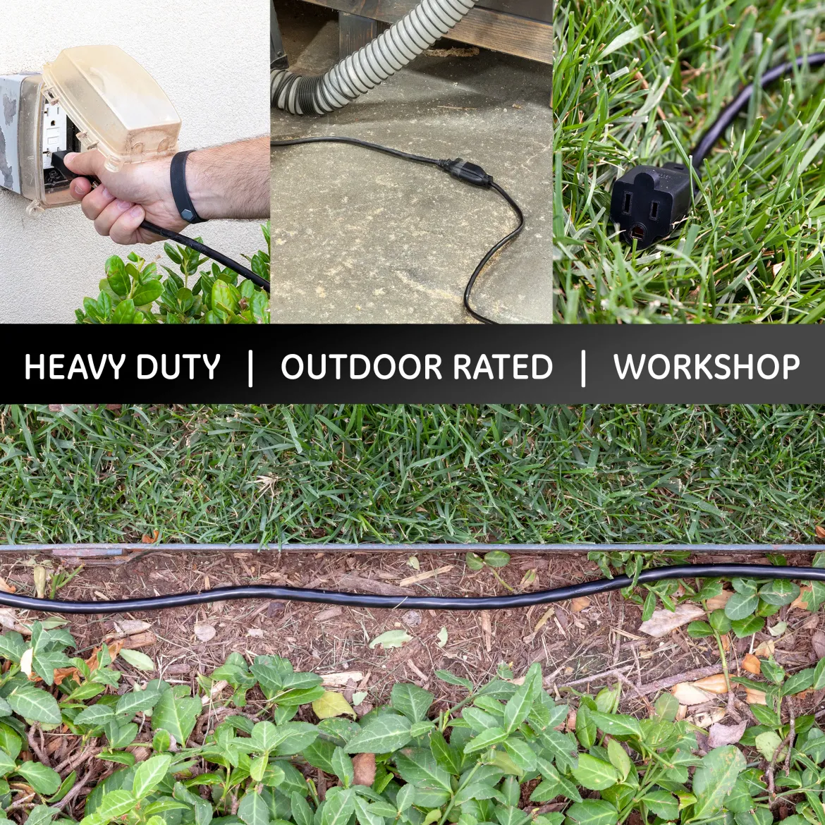 GE Grounded Extension Cord, 15ft., Outdoor, Black, 16-Gauge