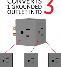 GE Grounded 3-Outlet Tap, Easy Access, Gray, 3pk