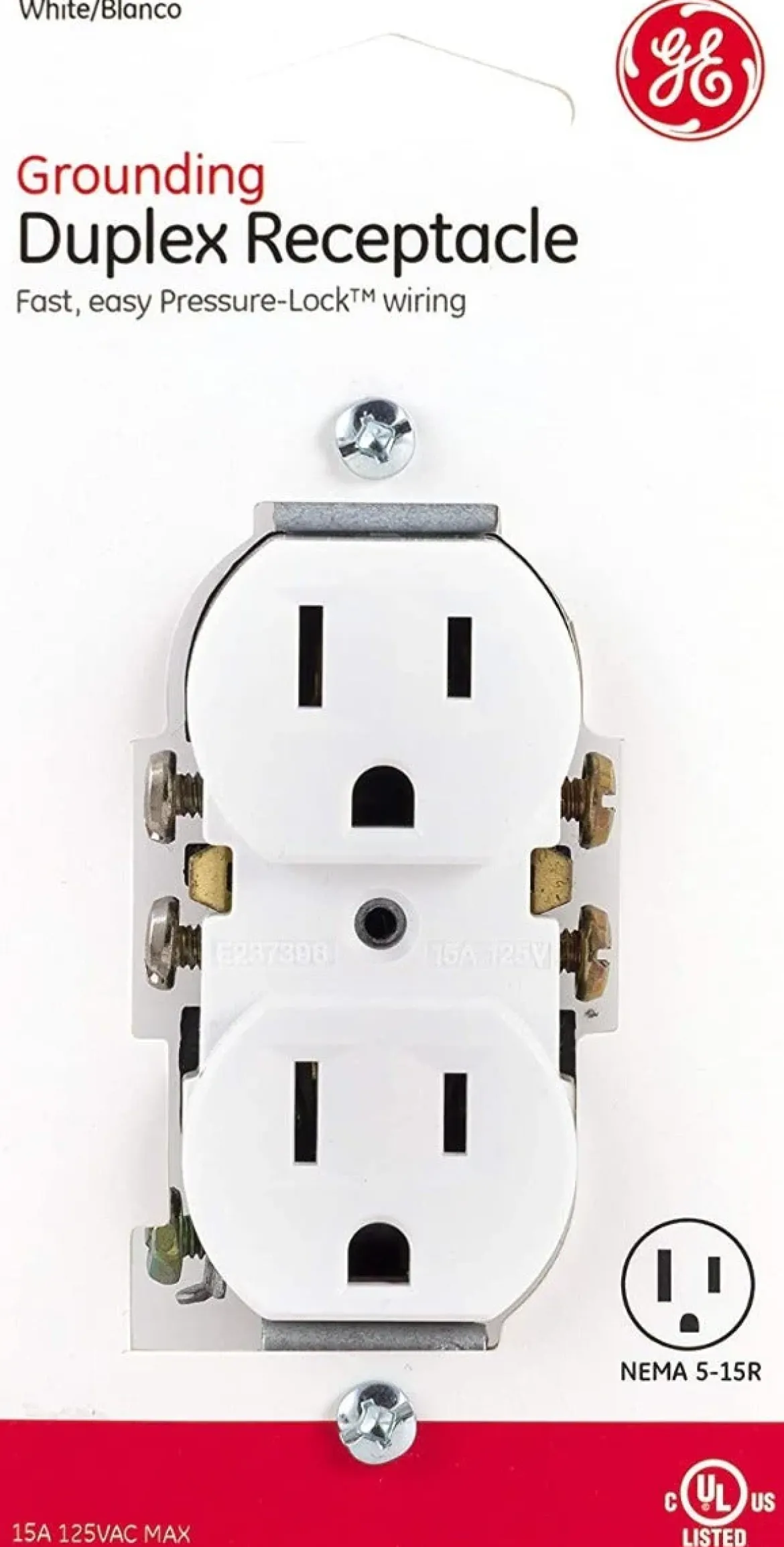 GE Grounding Duplex Receptacle, White