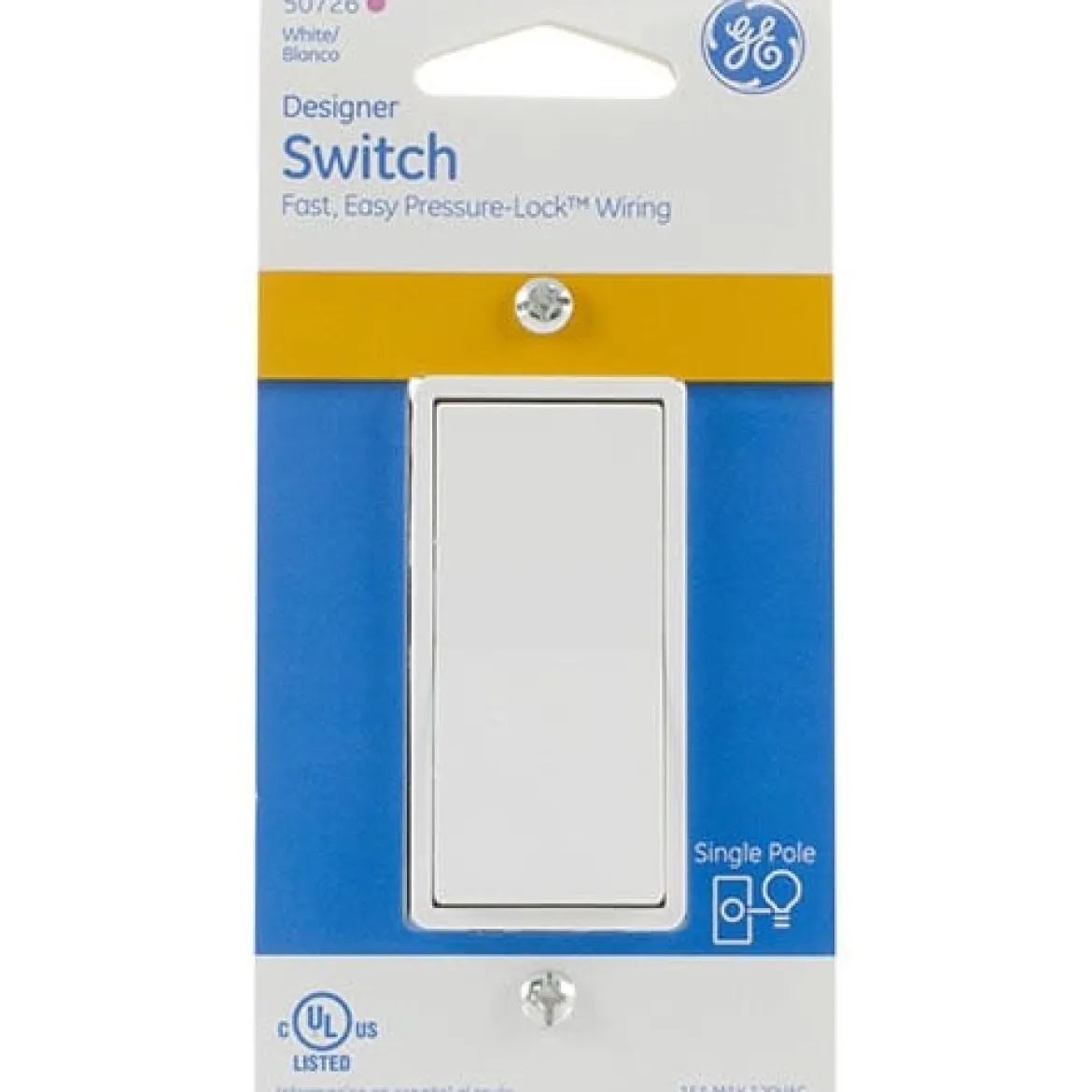 GE Grounding Paddle Rocker Switch, White