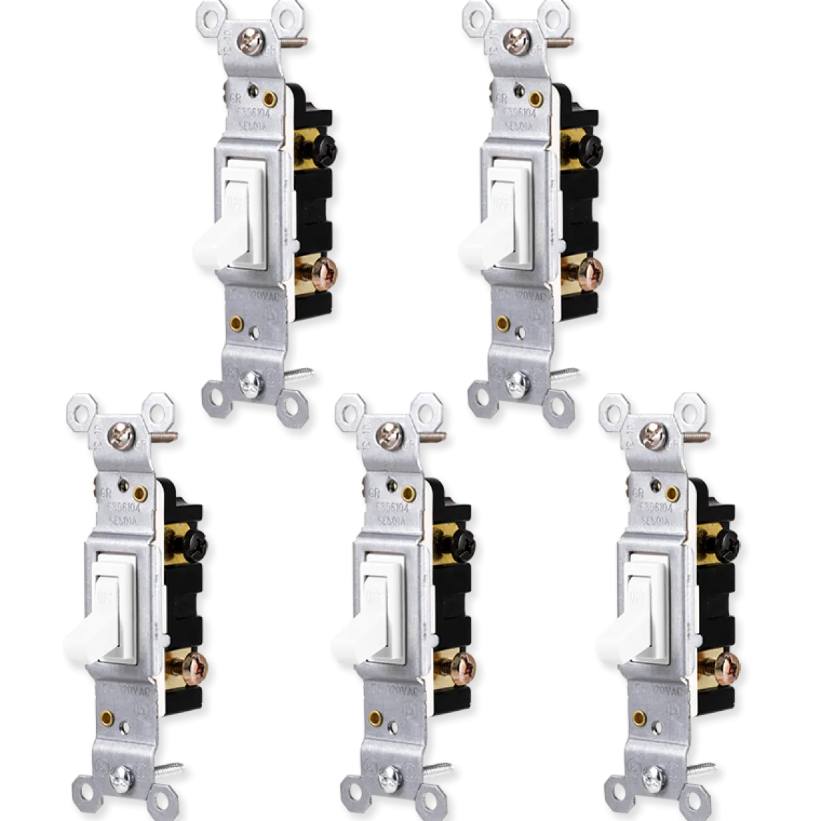 GE Grounding Toggle Switch, White, 5 Pack