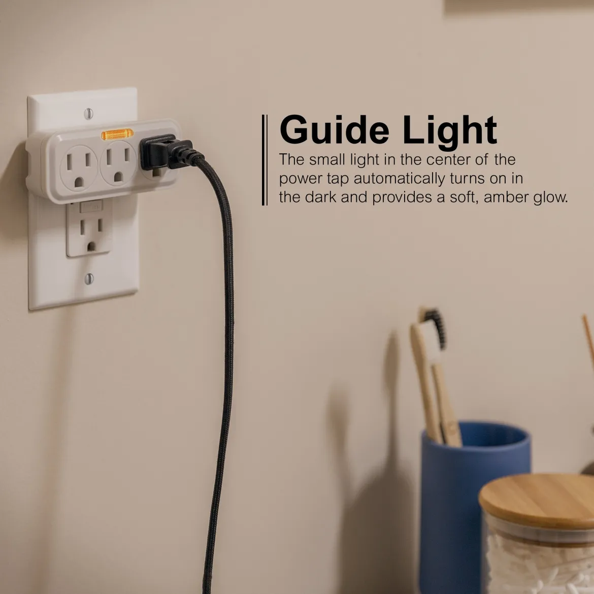 GE Guide Light 3-Outlet Tap, White
