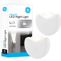 GE Half-Moon Light Sensing LED Night Light, 2 Pack, White