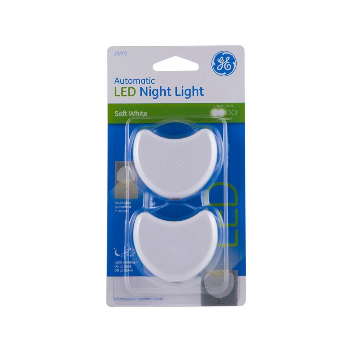 GE Half-Moon Light Sensing LED Night Light, 2 Pack, White