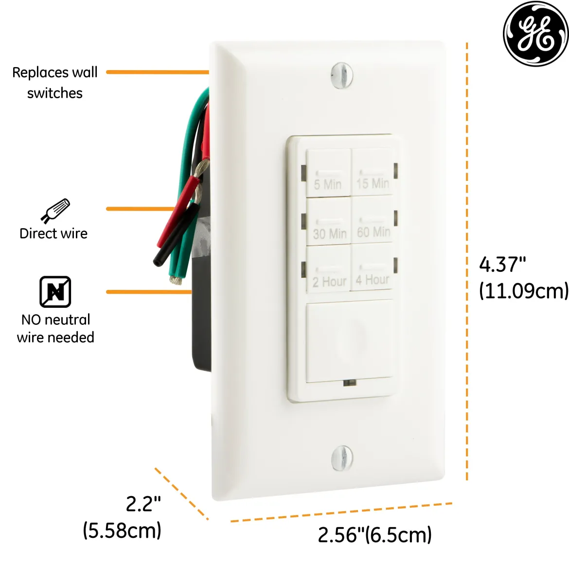 GE Indoor In-Wall Digital Timer, White