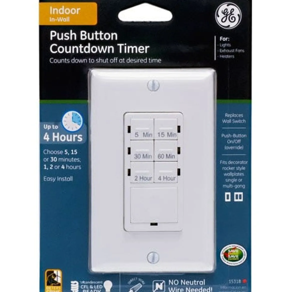 GE Indoor In-Wall Digital Timer, White