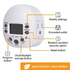 GE Indoor Plug-In 7-Day Digital Timer, White
