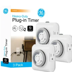 GE Indoor Plug-In 24-Hour Mechanical Timer, 3 Pack, White