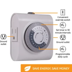 GE Indoor Plug-In 24-Hour Mechanical Timer, 3 Pack, White