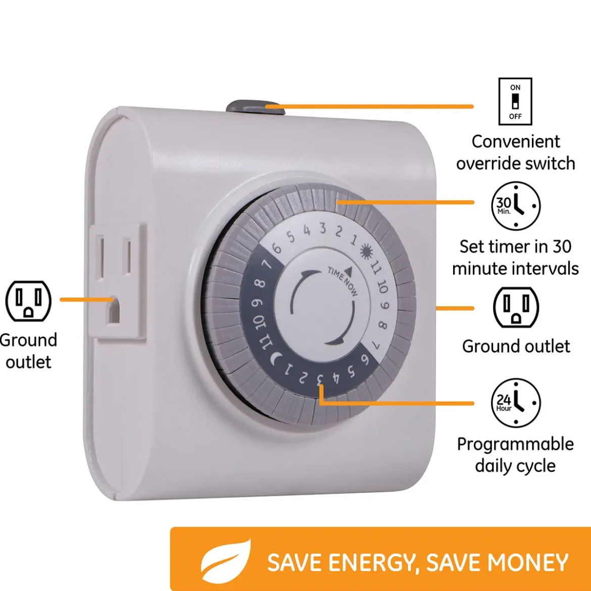 GE Indoor Plug-In 24-Hour Mechanical Timer, 3 Pack, White