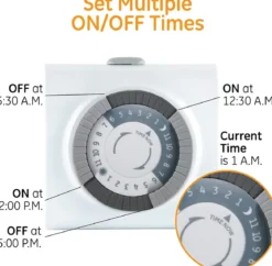 GE Indoor Plug-In 24-Hour Mechanical Timer, 2 Pack, White