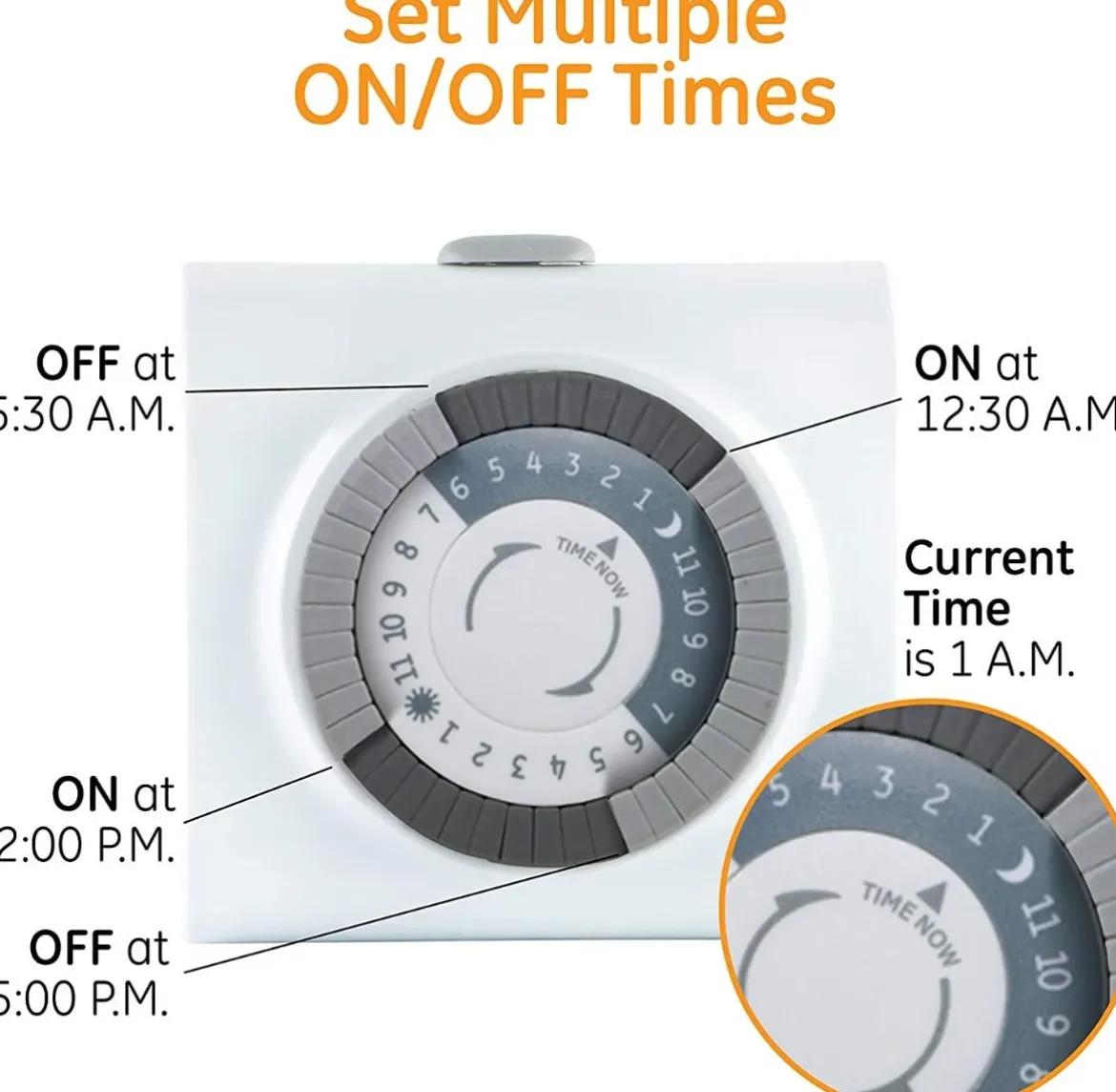 GE Indoor Plug-In 24-Hour Mechanical Timer, 2 Pack, White