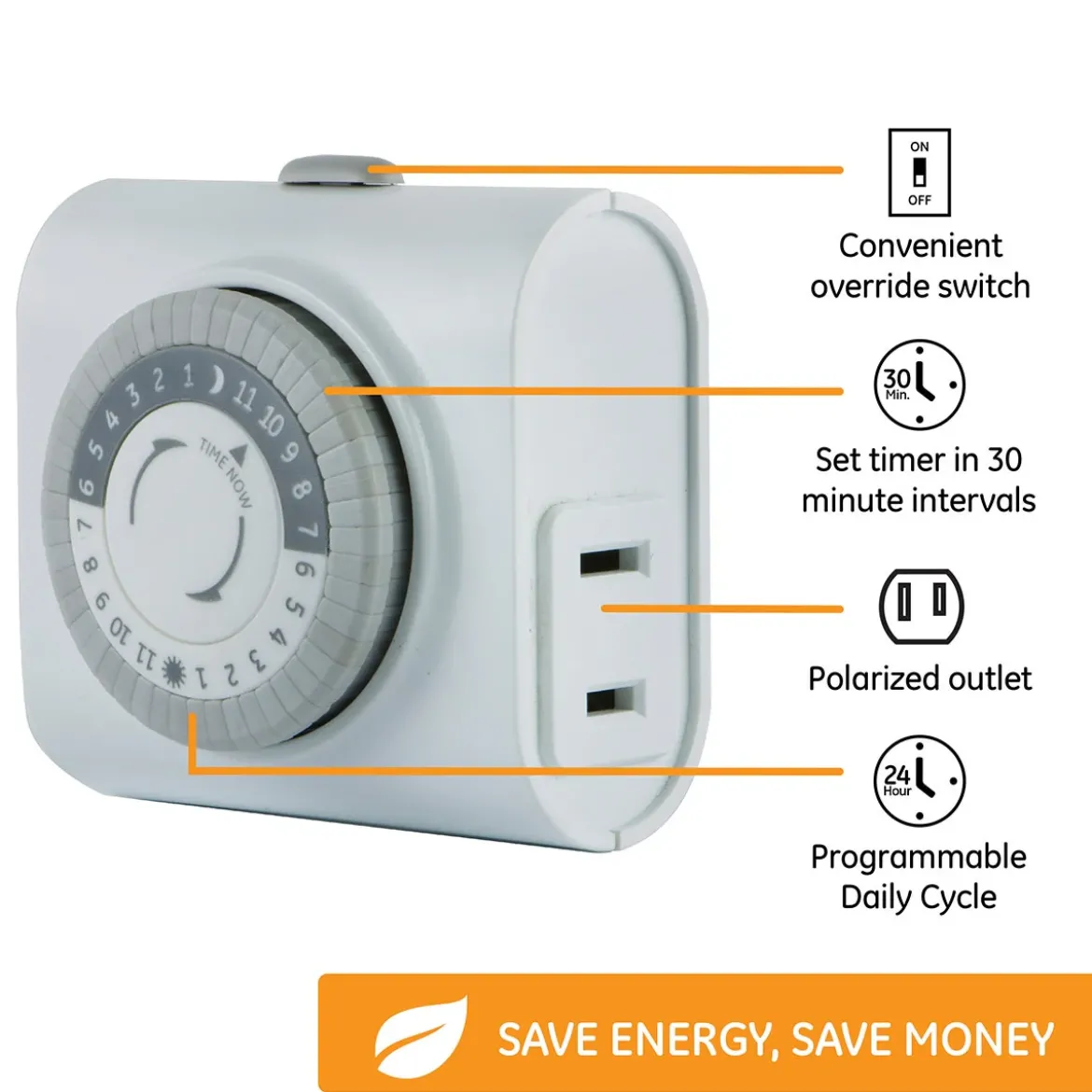 GE Indoor Plug-In 24-Hour Mechanical Timer, White, 3 Pack