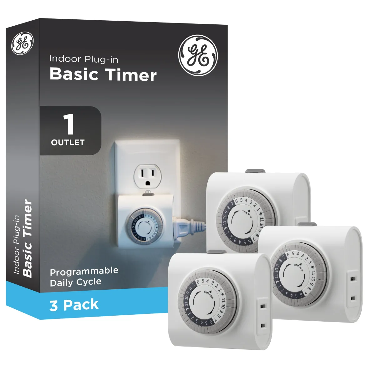 GE Indoor Plug-In 24-Hour Mechanical Timer, White, 3 Pack