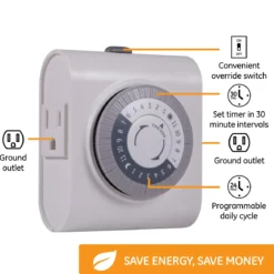 GE Indoor Plug-In 24-Hour Mechanical Timer, White, 4 Pack