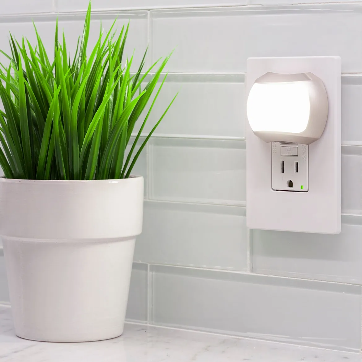 GE Light Sensing LED Night Light, Brushed Nickel