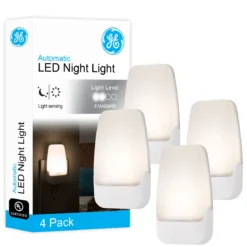 GE Light Sensing LED Night Light, 4 Pack, White