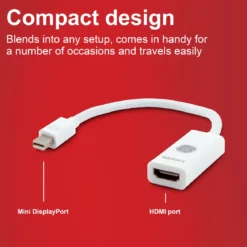 GE Mini DisplayPort to HDMI Adapter, Pigtail, Basic, White