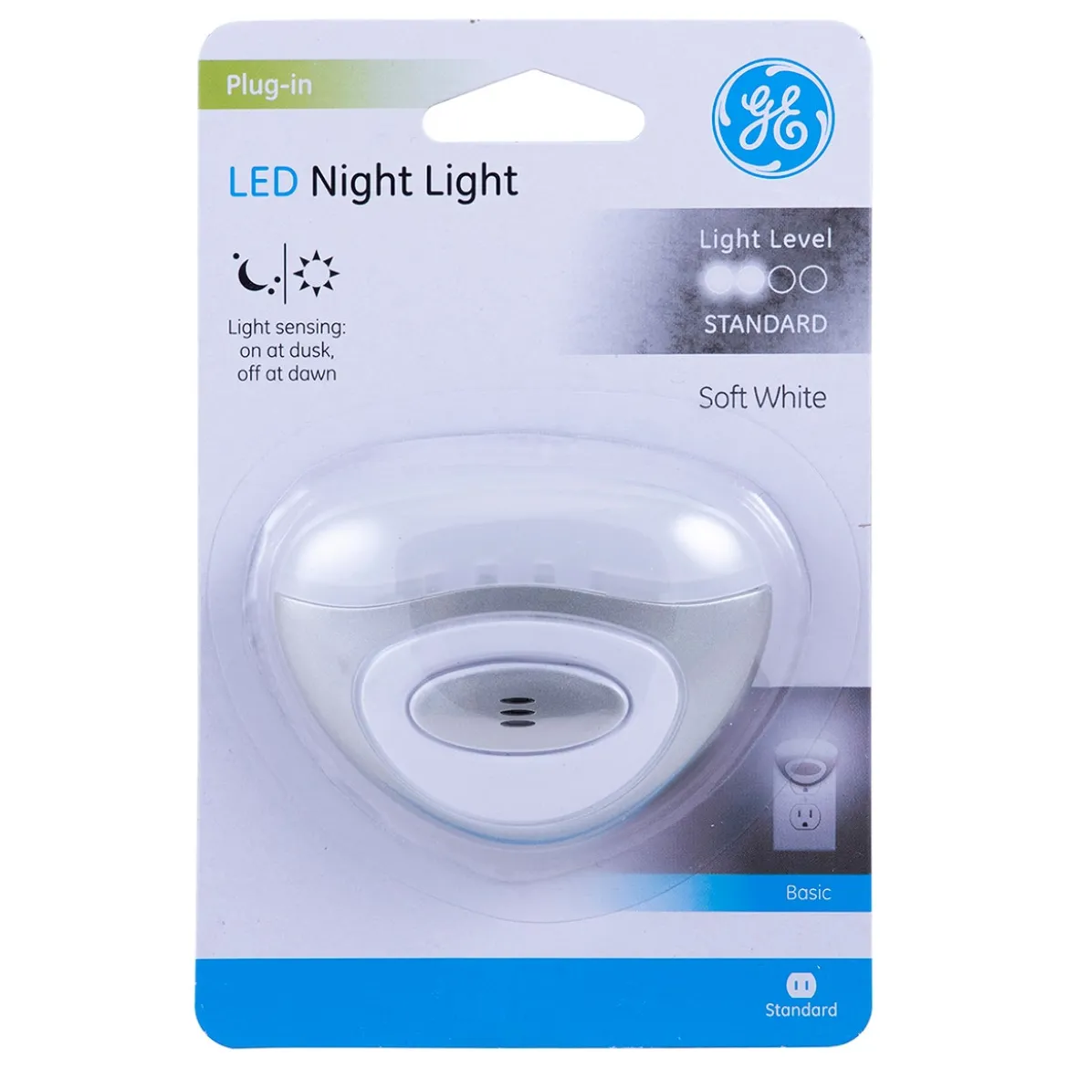 GE Mini Light Sensing LED Night Light, Silver