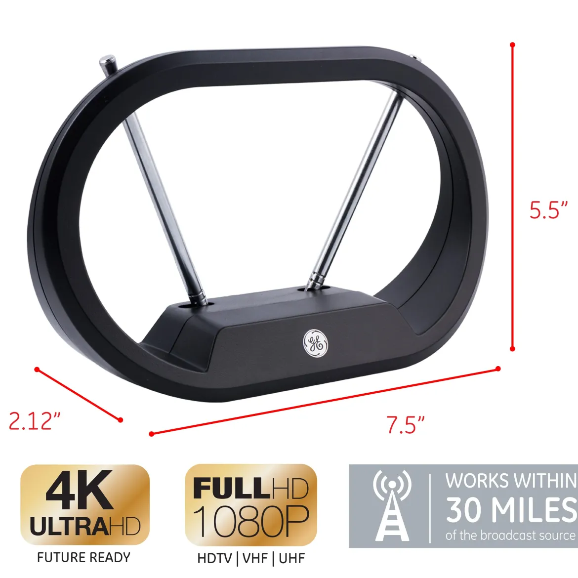 GE Modern Loop HD Antenna, Black