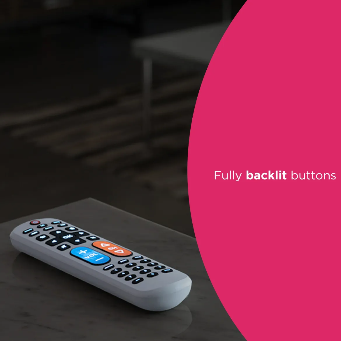 GE OneTouch Streaming Replacement Remote Control, Backlit With Big Button, White