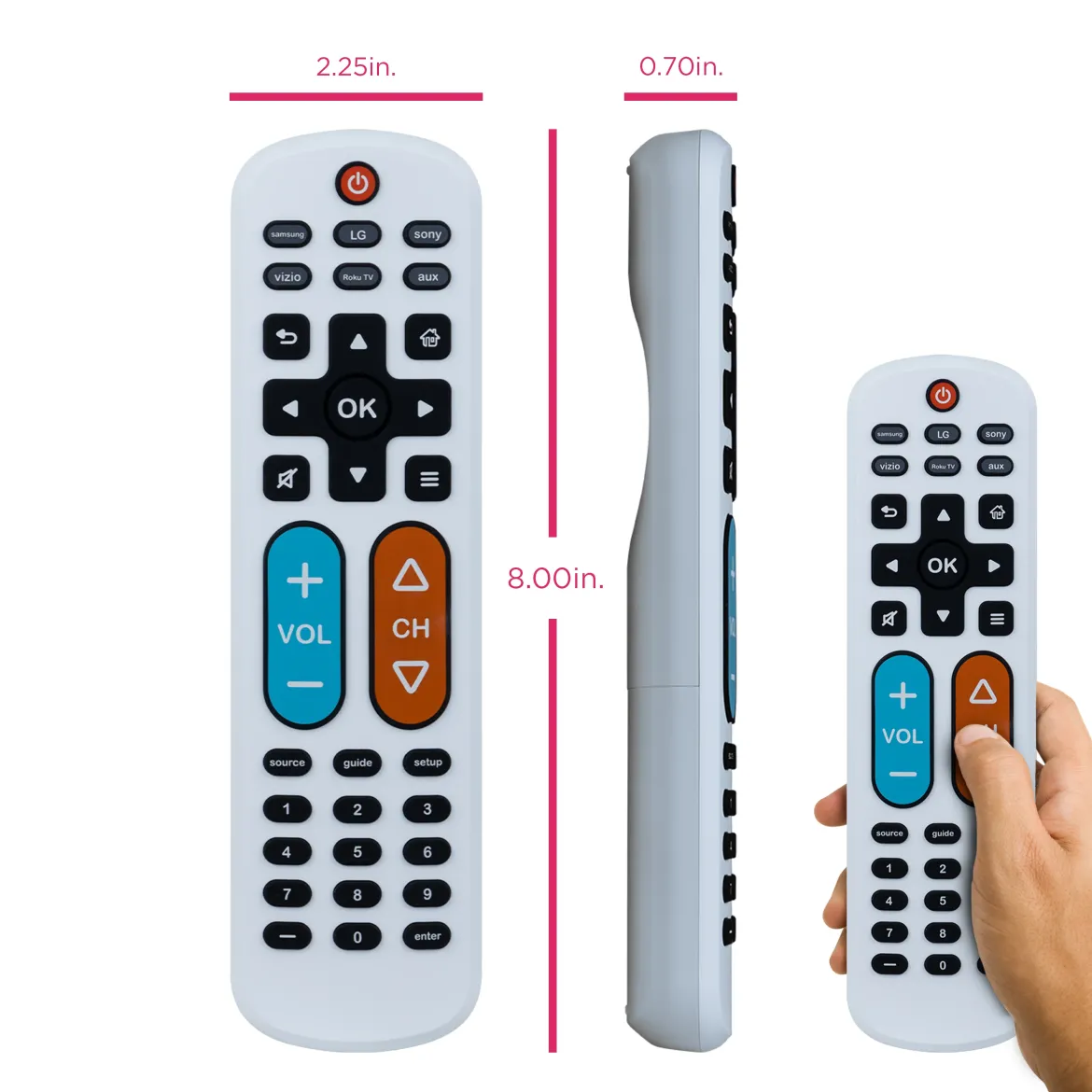 GE OneTouch Streaming Replacement Remote Control, Backlit With Big Button, White