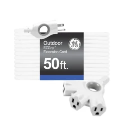 GE 3-Outlet EZGrip Grounded Extension Cord, 50ft., Indoor/Outdoor, White