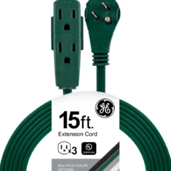 GE 3-Outlet 15ft. Extension Cord with Right-Angle Plug, Green