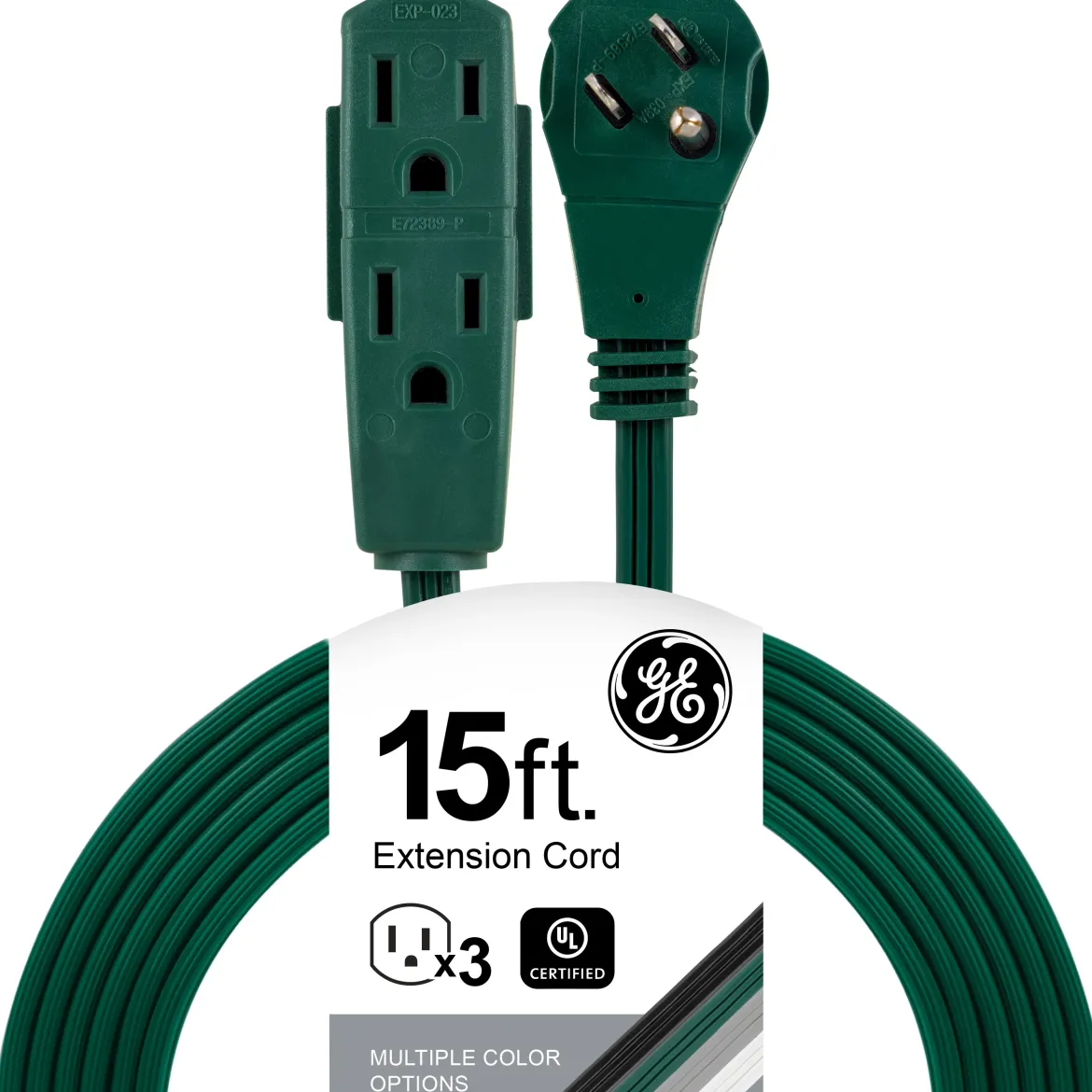 GE 3-Outlet 15ft. Extension Cord with Right-Angle Plug, Green
