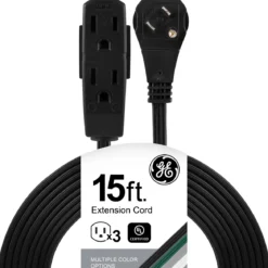 GE 3-Outlet 15ft. Extension Cord with Right-Angle Plug, Black