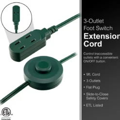 GE 3-Outlet 9ft. Extension Cord with Footswitch, Green