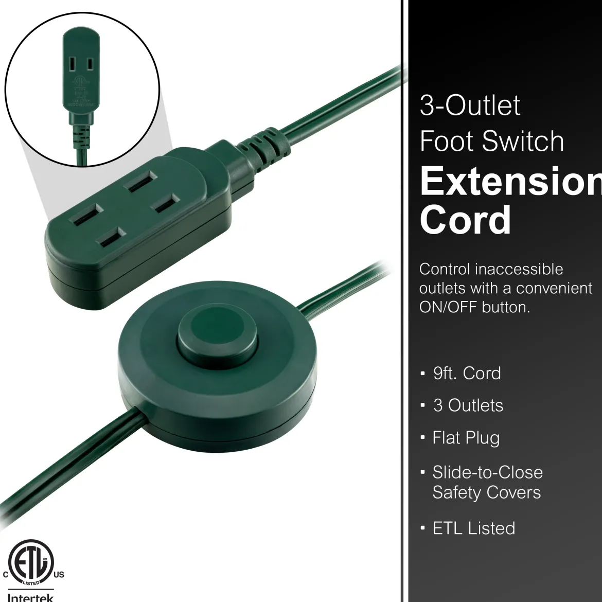 GE 3-Outlet 9ft. Extension Cord with Footswitch, Green
