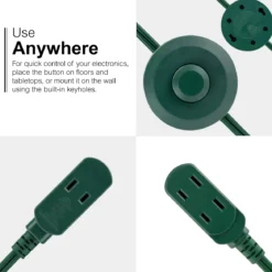GE 3-Outlet 9ft. Extension Cord with Footswitch, Green