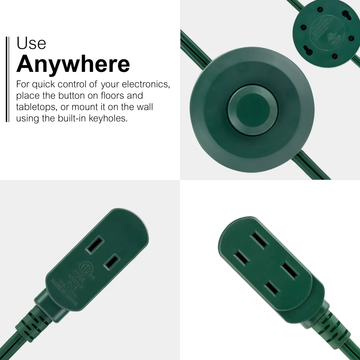 GE 3-Outlet 9ft. Extension Cord with Footswitch, Green