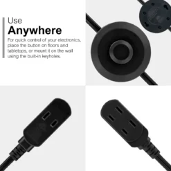 GE 3-Outlet 9ft. Extension Cord with Footswitch, Black