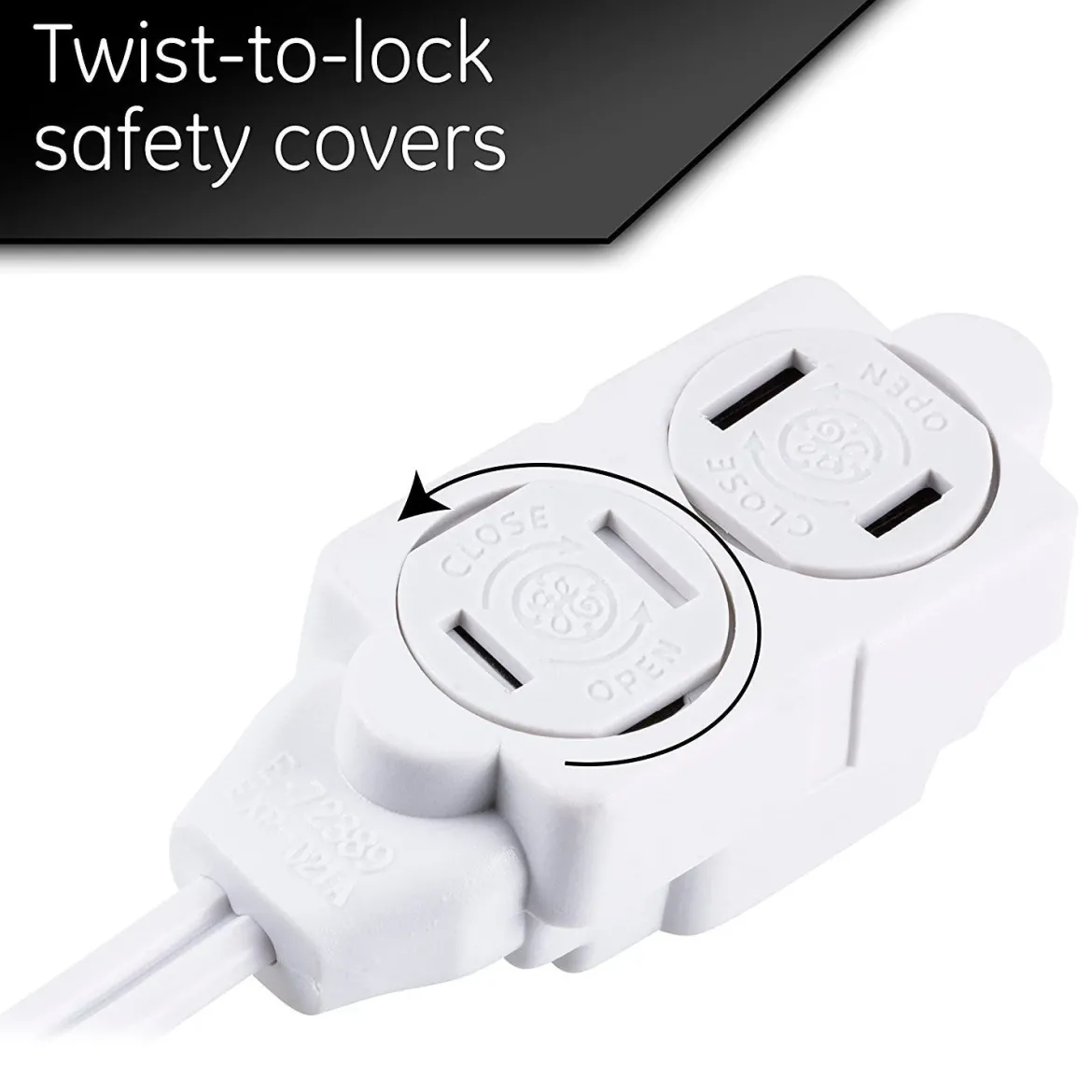 GE 3-Outlet 12ft. Extension Cord with Twist-to-Close Outlets, White