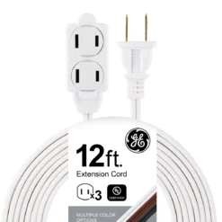 GE 3-Outlet 12ft. Extension Cord with Twist-to-Close Outlets, White